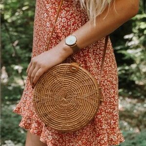 Round Woven Rattan Crossbody Bag LIKE NEW